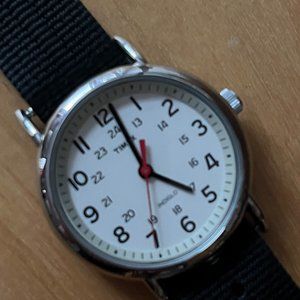 Timex Weekender 38mm Silver Watch with black band